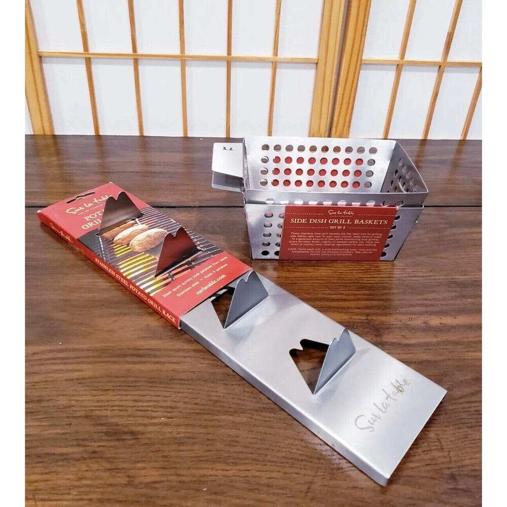 Lot of 3 Vegetarian Barbecue Grilling Utensils (2) Baskets & (1) Potato Rack